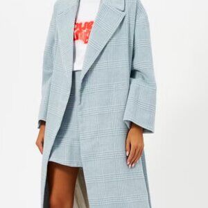 NWOT GANNI Woodside Gingham Felt Mini Peplum Wool Skirt in Serenity Blue XL $205